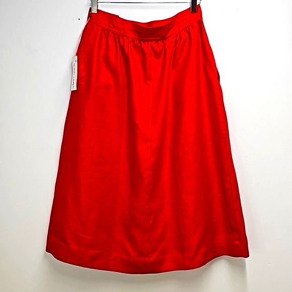 Elliot Lauren Vintage 100% Linen Midi Skirt Red Side Zip & Button Size 10 (NWT) - Picture 4 of 9